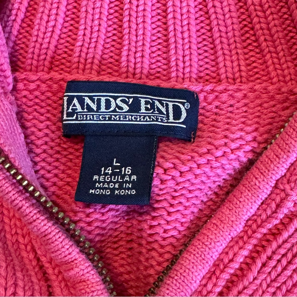 Lands’ End cotton Full Zip Sweater pink size large - Picture 2 of 8